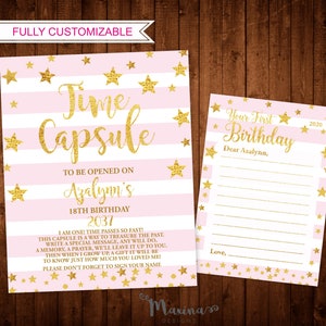 Kit capsule temporelle, premier anniversaire 1re fille, carte de visite et carte de visite Capsule temporelle, capsule temporelle pour bébé, paillettes dorées rose poudré