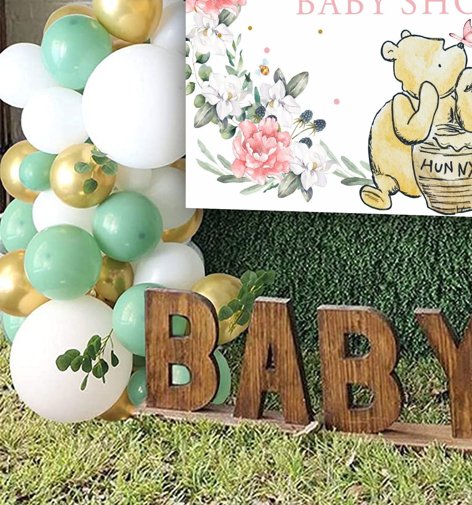WINNIE THE POOH Backdrop Baby Shower Girl Wall Party Backdrop Etsy