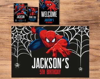 Bundel verjaardagsuitnodiging Spiderman | Feestdecoratie superheld (digitaal)