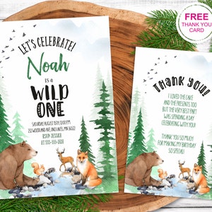 1st Birthday Invite Boy Forest Animals Woodland Invitation, Wild One Boy Birthday Invite, First Birthday Baby Boy, Printable digital