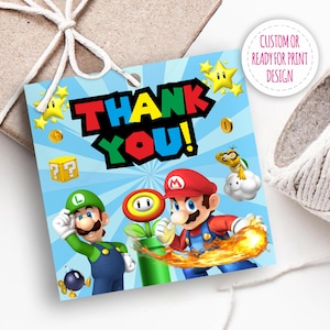 Etiqueta adesiva quadrada SUPER MARIO para lembrancinhas Etiqueta personalizada Mario e Luigi Etiquetas de agradecimento para presentes, impressão digital