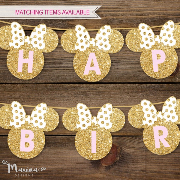 Minnie Mouse wall banner, Minnie mouse Birthday banner, Birthday party garland bunting, Minnie mouse party decor, instant download, MM1