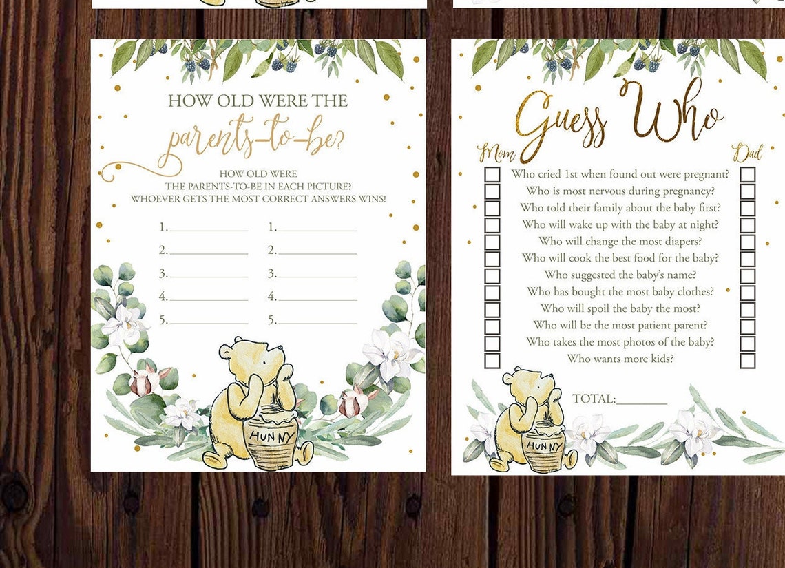 BABY SHOWER Games Winnie the Pooh Printable Bundle Virtual Etsy