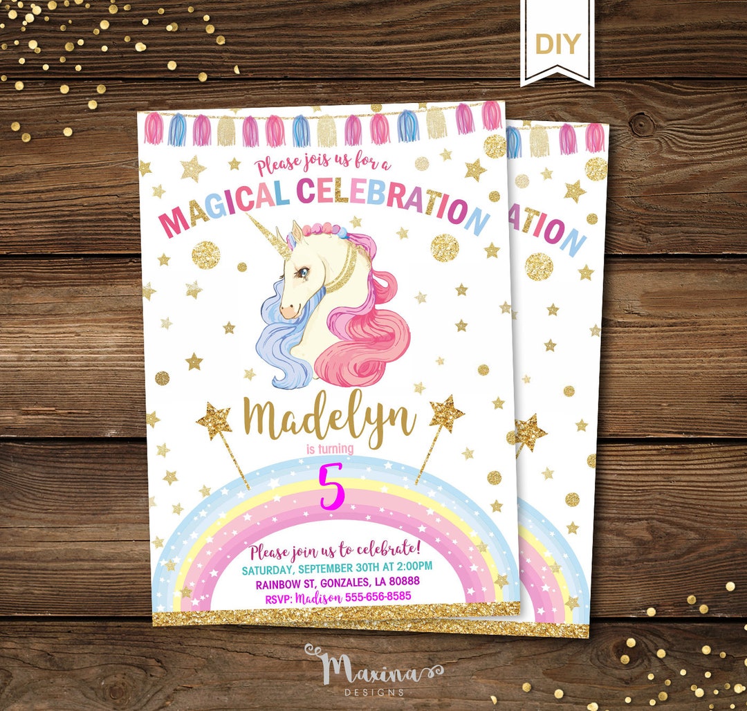 Unicorn Birthday, Unicorn Party Invite, Unicorn Invitation Template ...