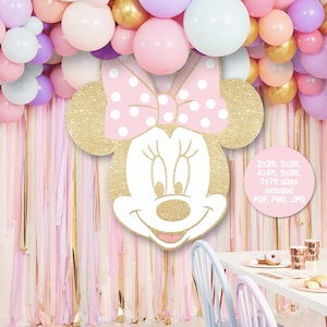 BACKDROP MINNIE MOUSE Verjaardagsfeestje decor, Minnie Mouse afdrukbaar muurvinyl, Minnie Mouse muursticker, decoratie verjaardag achtergrond