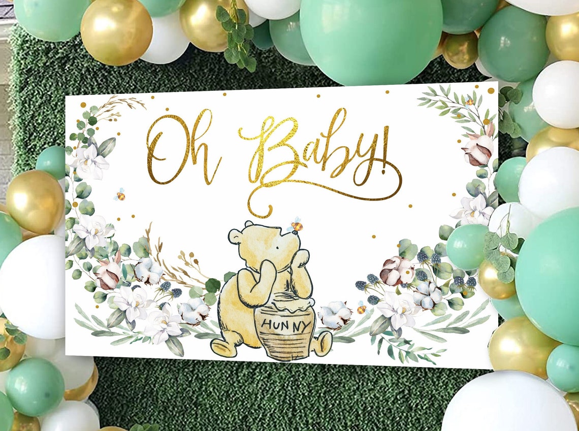 WINNIE THE POOH Backdrop Oh Baby Shower Wall Party Backdrop Etsy