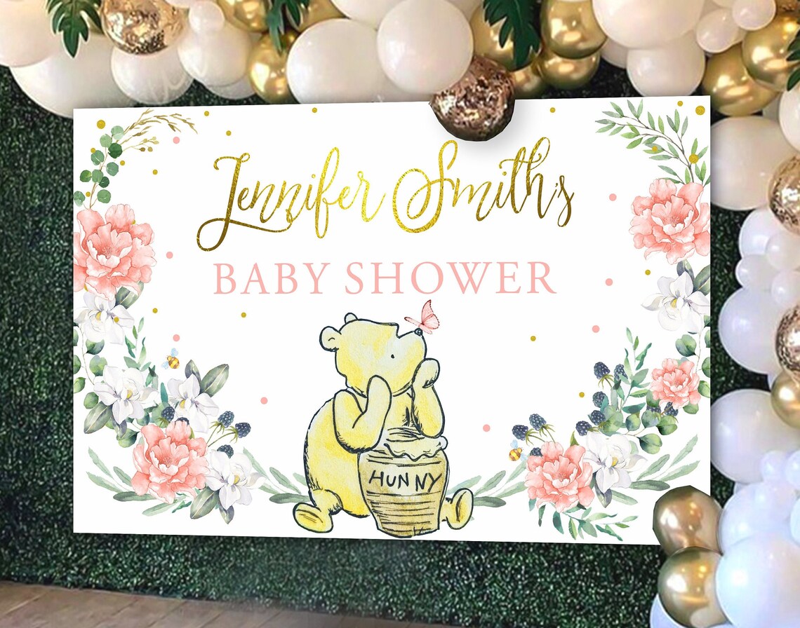 WINNIE THE POOH Backdrop Baby Shower Girl Wall Party Backdrop Etsy