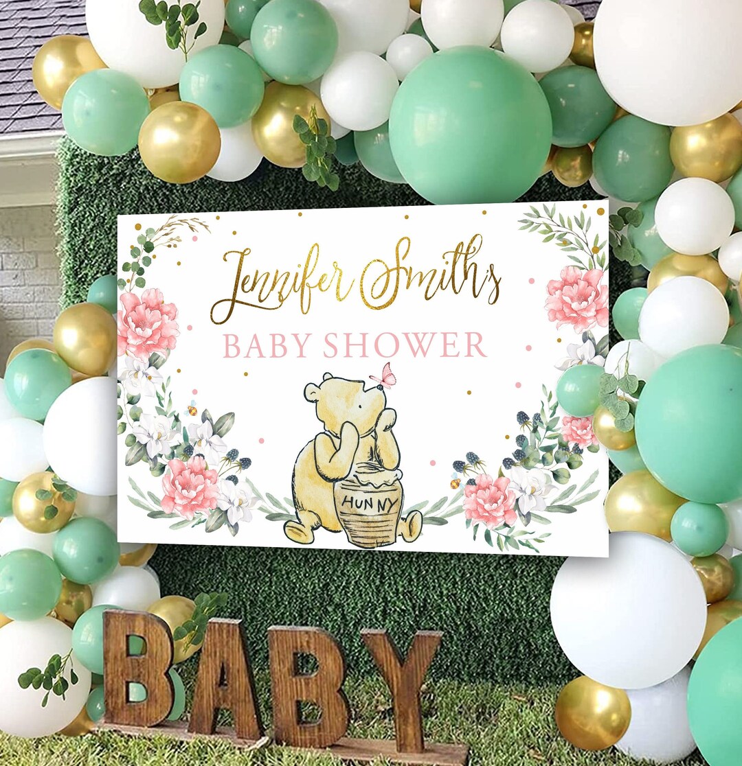 WINNIE THE POOH Backdrop Baby Shower Girl Wall, Party Backdrop Winnie