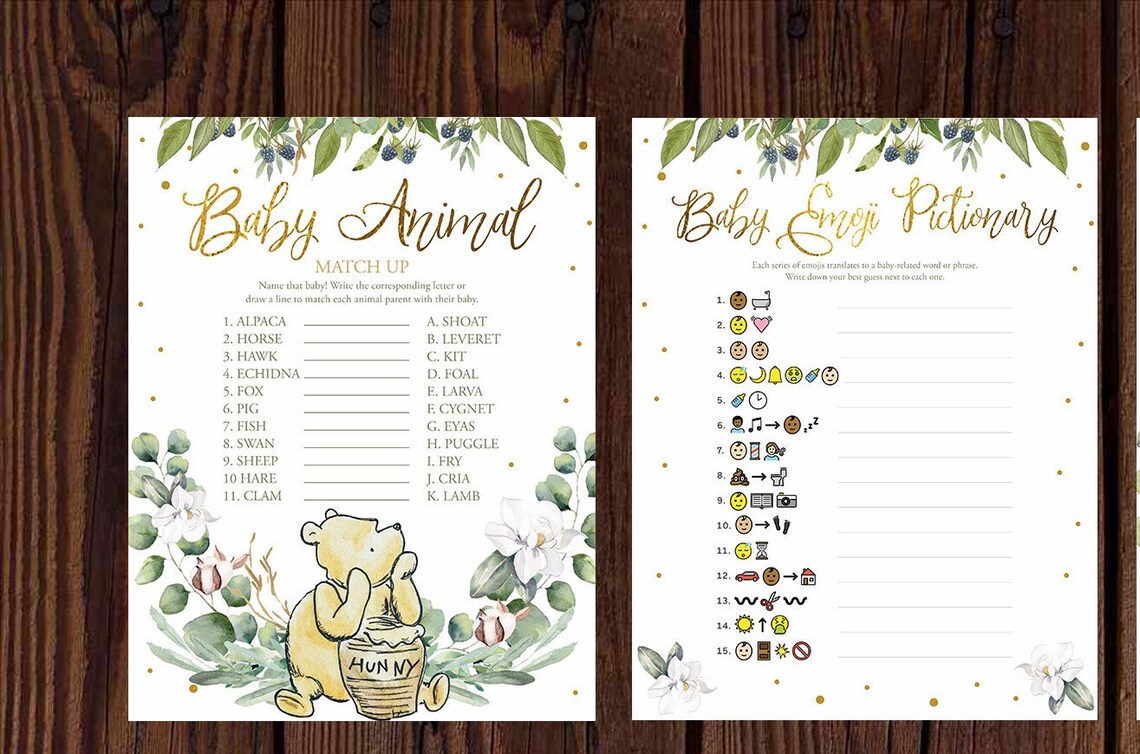 BABY SHOWER Games Winnie the Pooh Printable Bundle Virtual Etsy