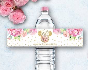 Minnie Maus Geburtstagsparty Wasser Flasche Label, benutzerdefinierte druckbare (digitaler Download)