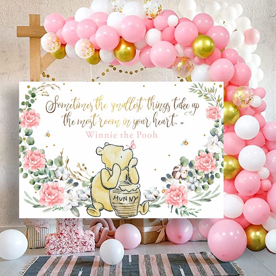 Vintage Pooh Bear Gender Reveal Backdrop 7x5 Ft - Spring Tree Blue Pink Watercolor Background