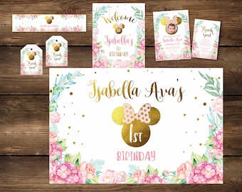 Minnie Mouse Birthday Party Bundle | Invitation, Sign, Tags (Digital)