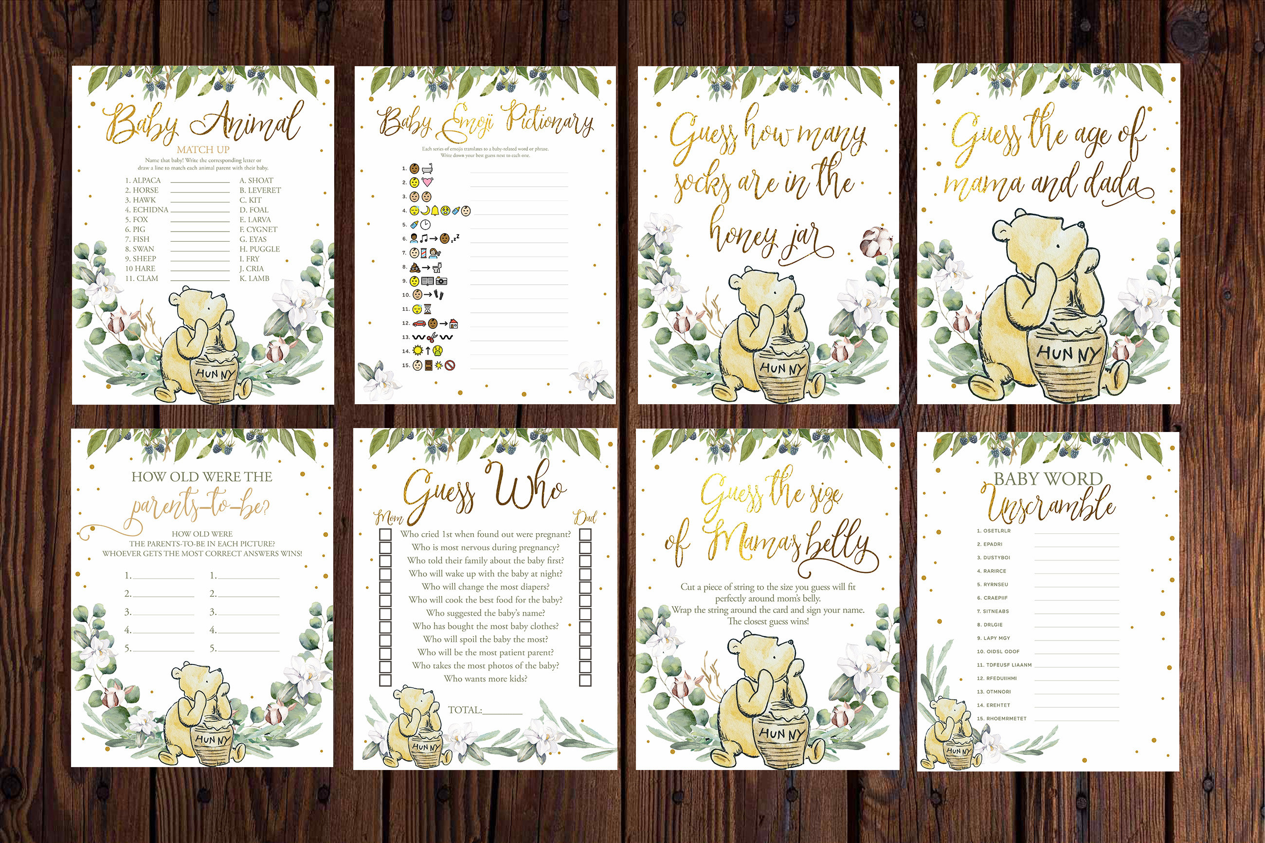 BABY SHOWER Games Winnie the Pooh Printable Bundle Virtual - Etsy