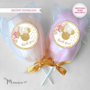Adesivo MINNIE MOUSE FAVOR, etichette di ringraziamento di Minnie Mouse, adesivo di ringraziamento per festa di compleanno, etichetta di zucchero filato