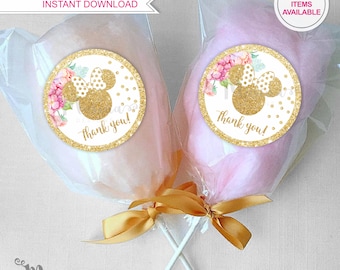 MINNIE MOUSE FAVOR Sticker, Minnie Mouse Thank you tags, Birthday party thank you sticker, Cotton candy label