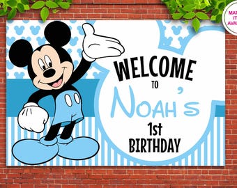 Mickey Mouse Birthday Backdrop | Custom Blue Party Decoration (Digital Download)