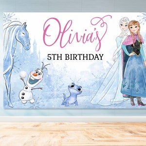 FROZEN BACKDROP Birthday Wall Decal, Elsa and Anna backdrop Wall Vinyl, Frozen Birthday Party Decoration, custom printable backdrop image 2