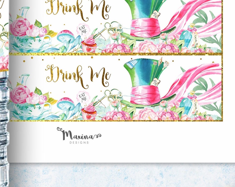 ALICE IN WONDERLAND Bottle Label Printable Drink Me Birthday - Etsy