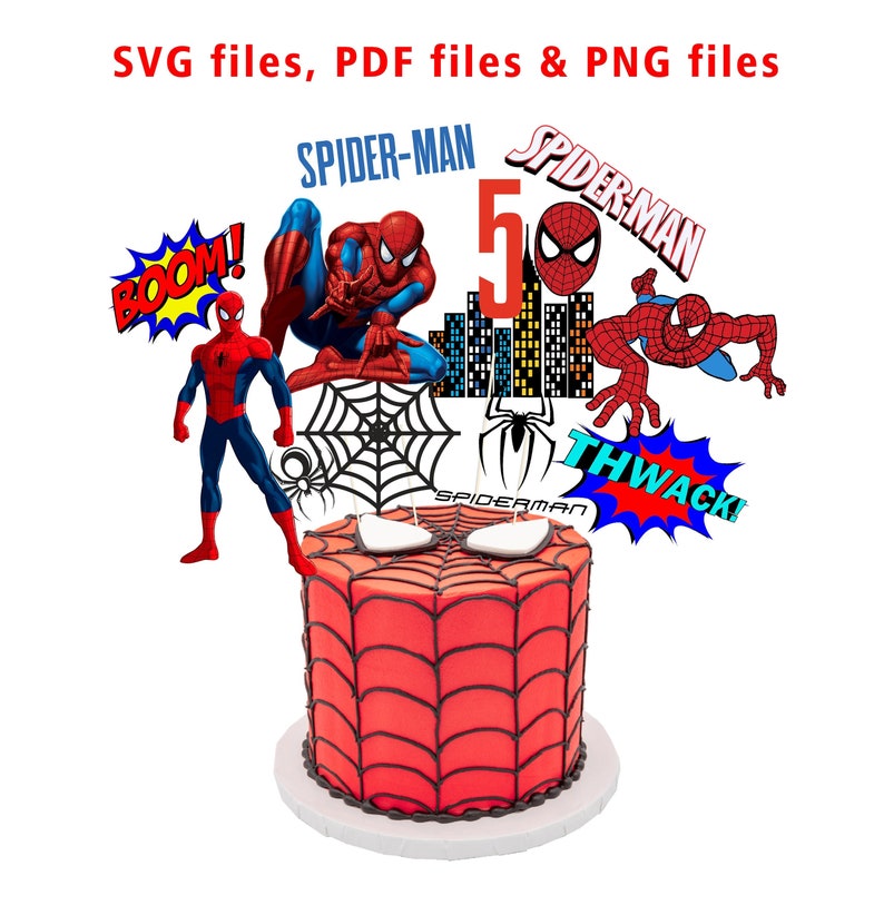 SPIDERMAN SVG CUMPLEAÑOS Pastel Centros de Mesa Toppers, Spiderman Photo Props Spider-man, Descarga instantánea digital Imprimible, Archivos Svg Pdf Png imagen 1