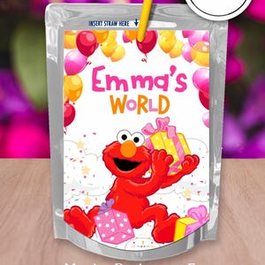 ELMO CAPRI SUN Label Pochette de jus Sticker 1er anniversaire de Sesame Street, décoration de fête pour fille, numérique personnalisée