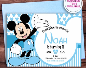 Mickey Mouse Invitation | Custom Birthday Party Invite for Boy | Printable 1st Birthday | Digital Download