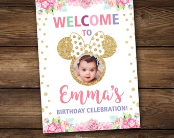 Minnie Mouse Welcome Sign, Birthday Party Sign, Minnie Mouse Party Sign, Birthday Decoration, Minnie Mouse Invitation, Printable Sign
