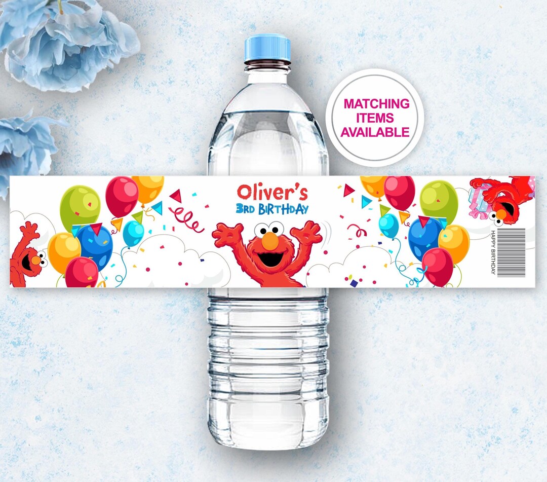 ELMO Bottle Label Custom Water Bottle Wrapper Sesame Street 1st ...