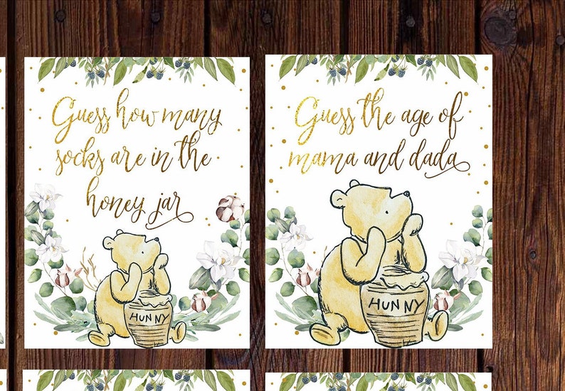 BABY SHOWER Games Winnie the Pooh Printable Bundle Virtual Etsy