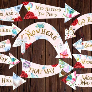 ALICE IN WONDERLAND Arrows Party Signs, Alice in Wonderland Arrows, Alice in Wonderland posters, Printable Alice Party Wall Decor
