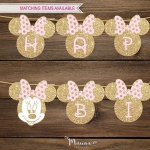 Minnie Mouse wall banner, Minnie mouse Birthday banner, Birthday party garland bunting, Minnie mouse party decor, instant download, MM1
