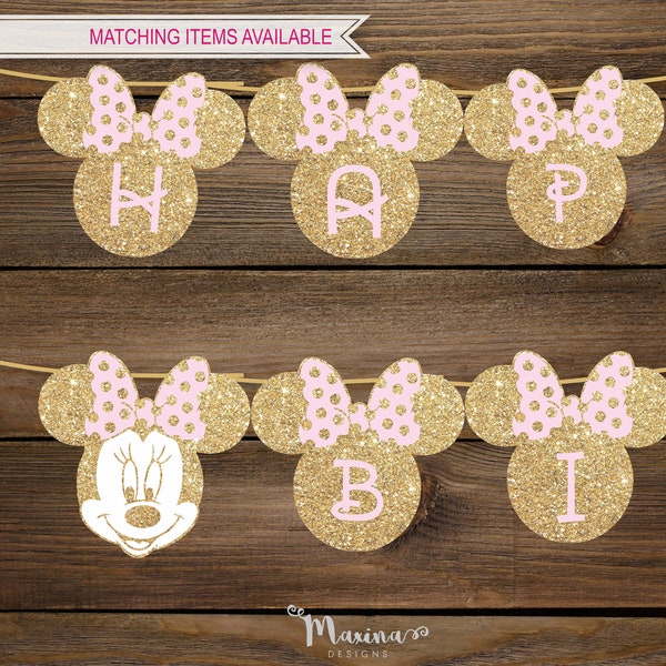 Minnie Mouse muur banner, Minnie mouse verjaardag banner, verjaardagsfeestje slinger bunting, Minnie mouse party decor, instant download, MM1