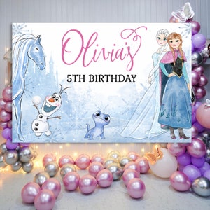 FROZEN BACKDROP Geburtstag Wandtattoo, Elsa und Anna Hintergrund Wand Vinyl, Frozen Birthday Party Dekoration, individuell druckbare Kulisse Bild 4