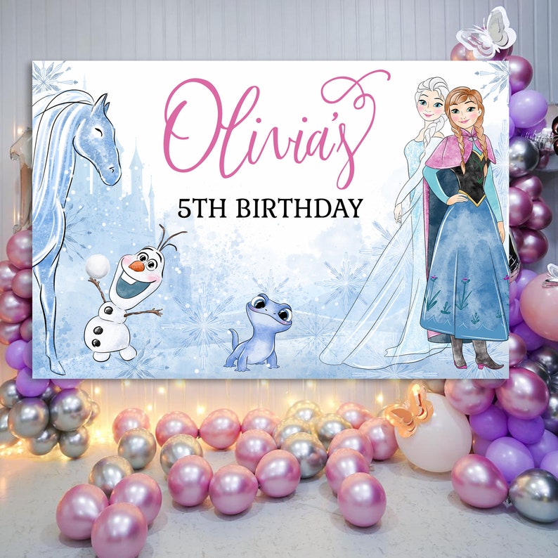 FROZEN BACKDROP Birthday Wall Decal, Elsa and Anna backdrop Wall Vinyl, Frozen Birthday Party Decoration, custom printable backdrop image 4