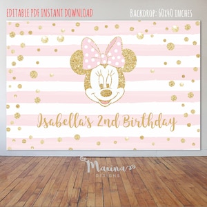 Sfondo da parete Minnie Mouse, adesivo da parete Minnie Mouse, vinile stampabile Minnie Mouse, PDF modificabile