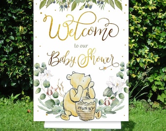 Winnie the Pooh Baby Shower Welcome Sign | Gender Neutral Party Wall Poster | Printable Nursery Decor | Instant Download Digital File
