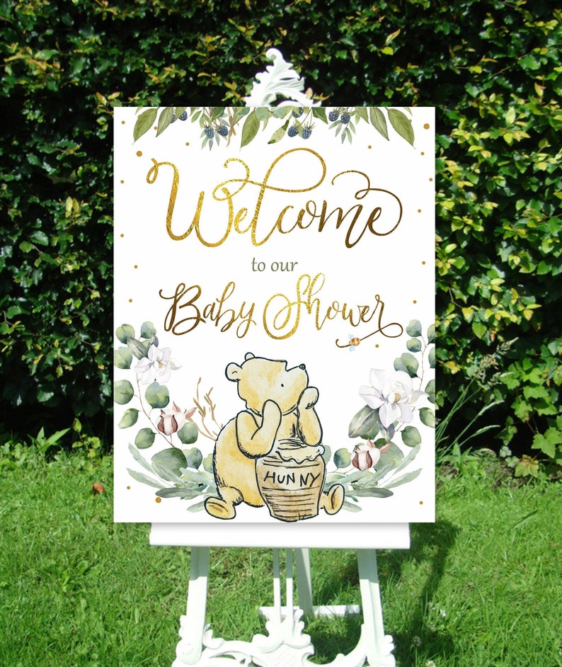 WINNIE THE POOH Baby Shower Welcome Sign, Baby Shower Posters, Party Wall Sign, Baby Shower Welcome Poster, Ready for print digital download