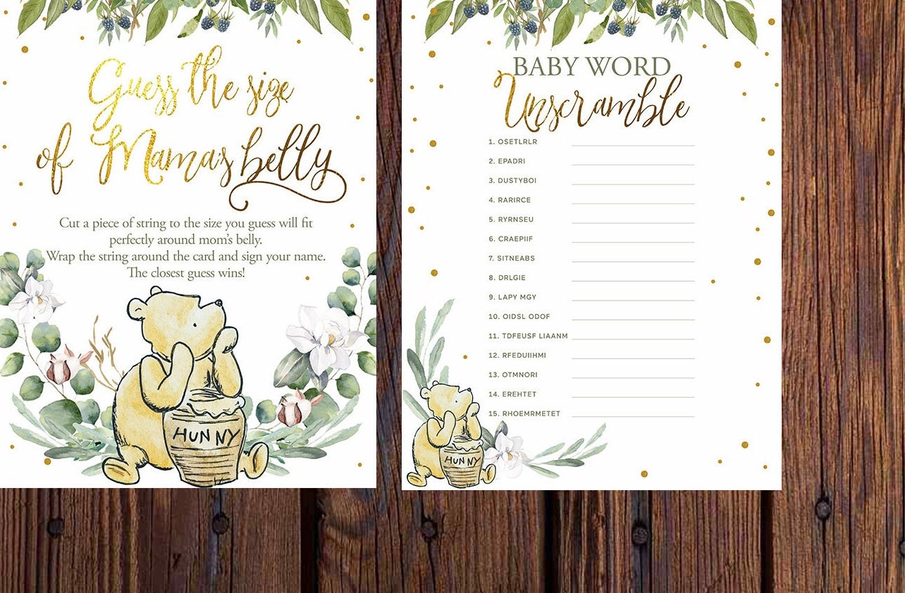 BABY SHOWER Games Winnie the Pooh Printable Bundle Virtual Etsy