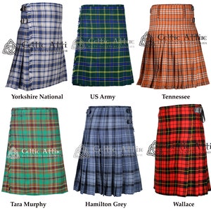 Scottish 8 Yard Tartan Kilt for Men - Made to Order - Highlander Traditional Kilt - 54 Tartan Colors - Premium Handmade 16 Oz Tartan Kilt