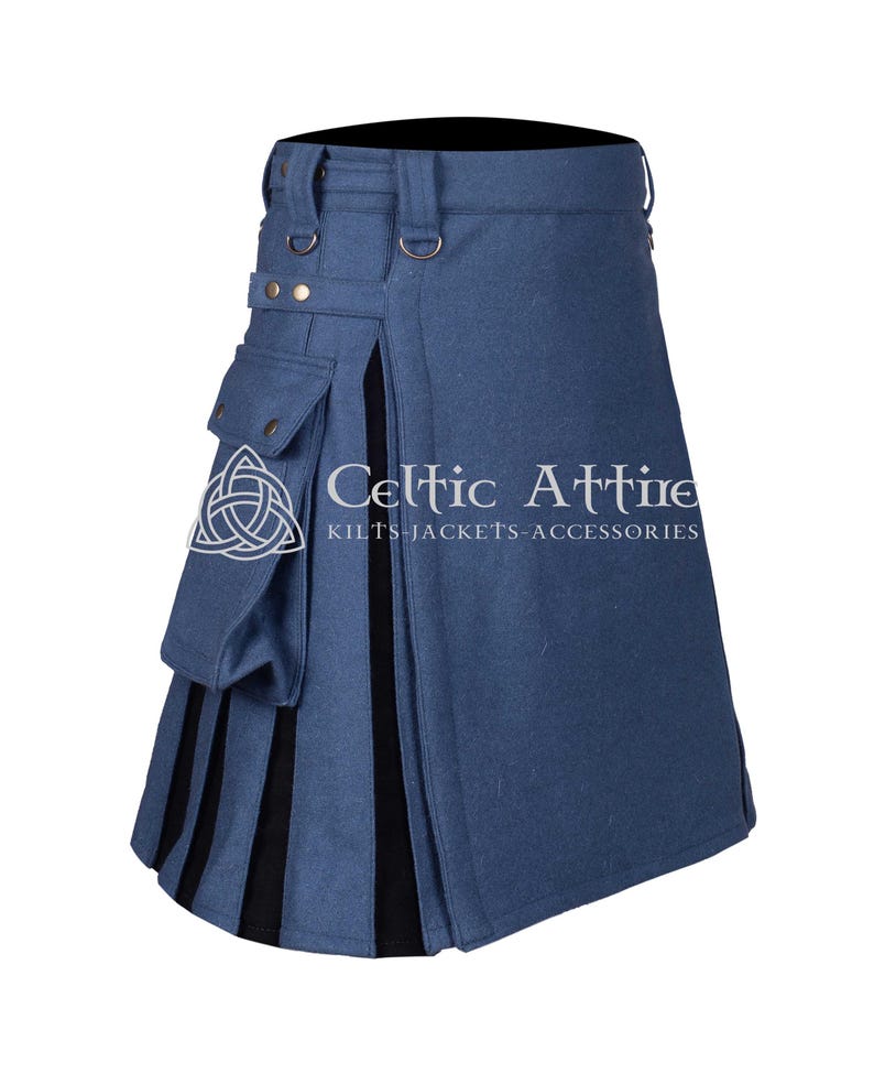 Kilt Feature Solid Wool Utility Hybrid Kilt for Men - Scottish Highlander Cargo ...