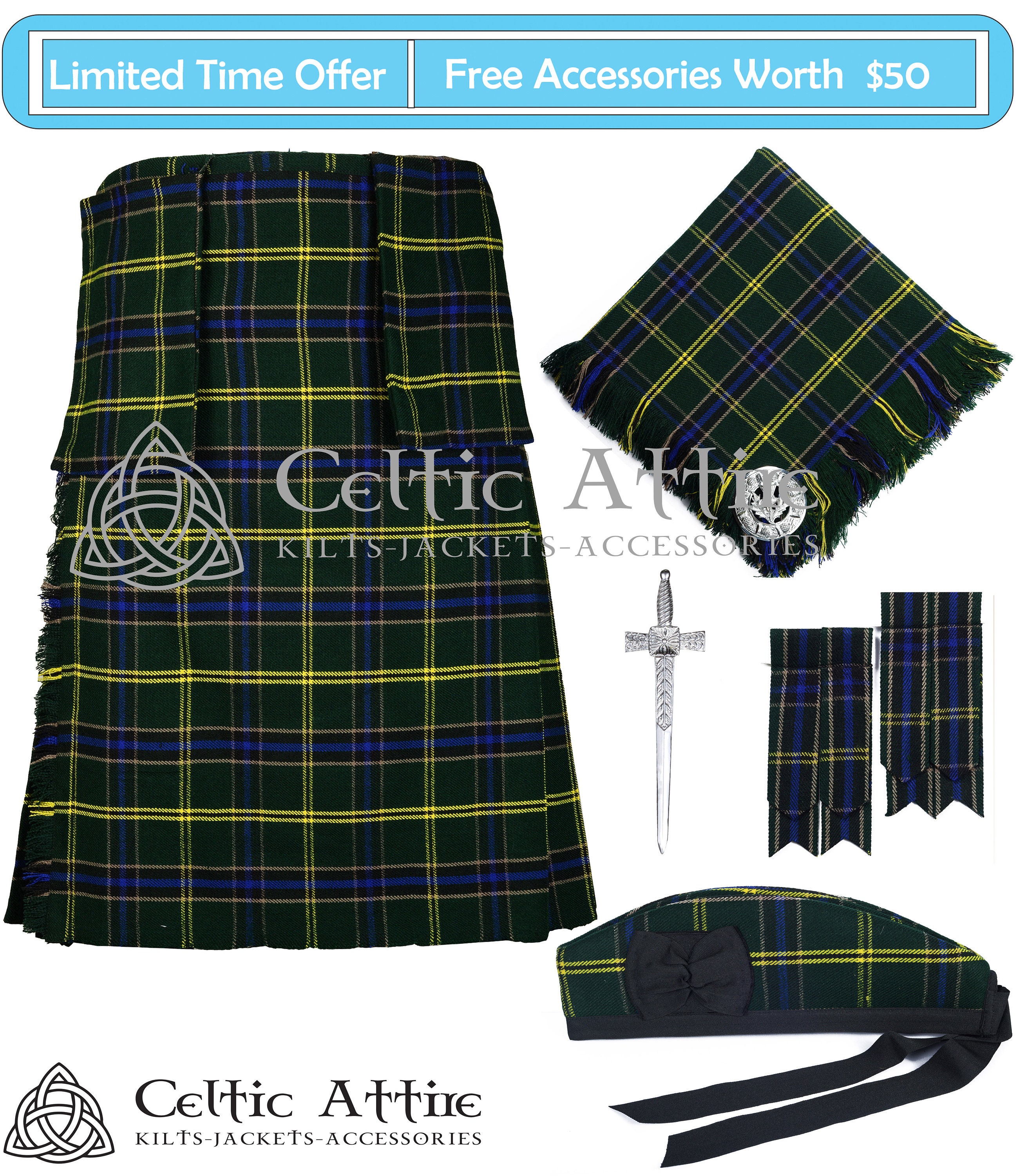8 Yard Scottish KILT Package for Men 16 Oz Acrylic Fabric - Etsy