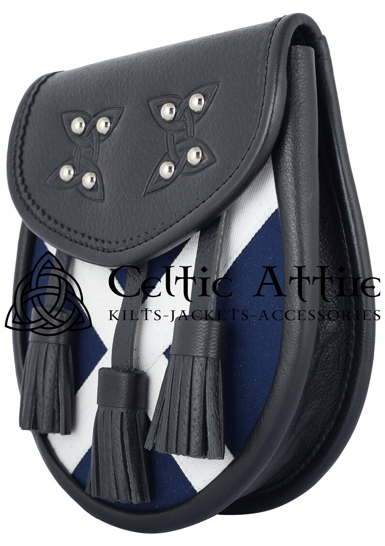 Saltire Flag Celtic Sporran Black Leather Sporran Day Sporran Scottish Kilt Sporran /& Chain Belt Premium Handmade