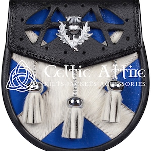 Premium handgefertigt - schottische Nantide Leder SPORRAN - Saltire Flagge Sporran - KILT SPORRAN und Kettengürtel - keltische Sporran