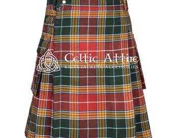 Scottish Tartan Utility Kilt - Tartan Kilt for Men - Available in 268 Tartan Colors - Made to Order - Modern Cargo Pockets Casual Sport Kilt