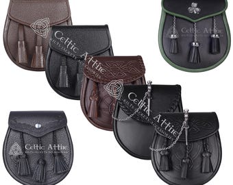 Sporran escocés para kilt - Sporrans de uso diario de cuero original hecho a mano de primera calidad por Celtic Attire