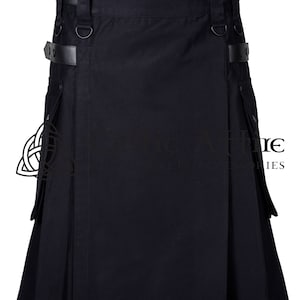 Premium -  16/12 Heavy Twill Black Cotton - Utility Scottish KILT FOR MEN - Duty Kilt - Handmade Kilt - Made to Order Kilt - All Sizes