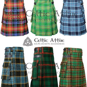 Scottish Kilt - Tartan Utility Kilt - Made to Order - Handmade - Scottish Clan Tartan Utili Kilt - 16 Oz Acrylic Fabric - 150 Tartan Choices