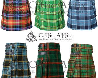 Scottish Kilt - Tartan Utility Kilt - Made to Order - Handmade - Scottish Clan Tartan Utili Kilt - 16 Oz Acrylic Fabric - 150 Tartan Choices