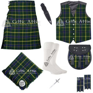 Scottish Traditional 8 Yard Tartan Kilt With Free Shipping and 9 Accessories - Kilt Pin - Fly - Vest - Brooch - Socks - Sporran - Sgian Dubh