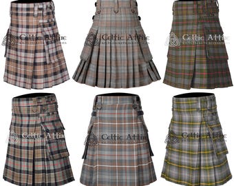 Weathered Shades Scottish Tartan Utility Kilts - Highland Games Kilt - 16 Oz Tartan Highlander Cargo Pockets Modern Custom Size Kilt for Men