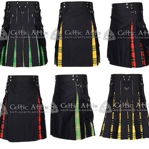 Black Cotton Utility Kilt - Scottish Tartan Hybrid Kilt - Custom Made Utility Kilt for Men - Multiple Colors - Lightweight Sport Kilt